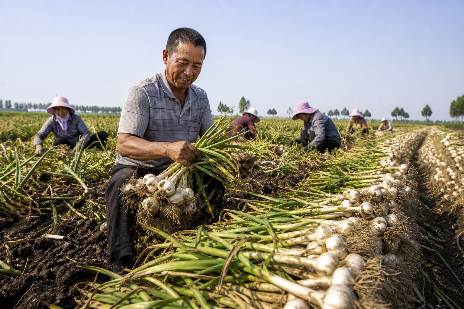 White garlic being harvested in Pizhou fields
